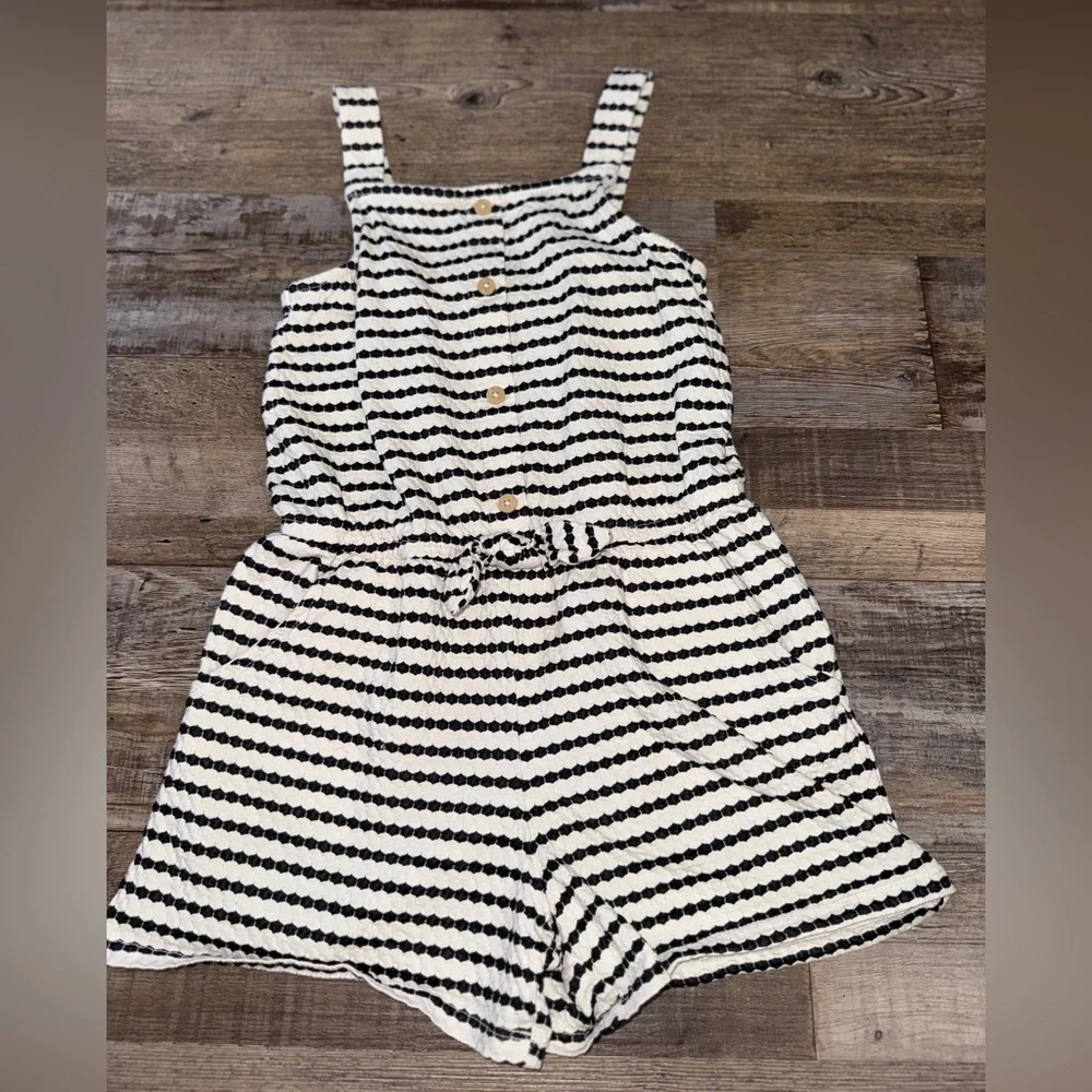 Cat & Jack Girls Black White Striped Romper Size L 10 12 Textured